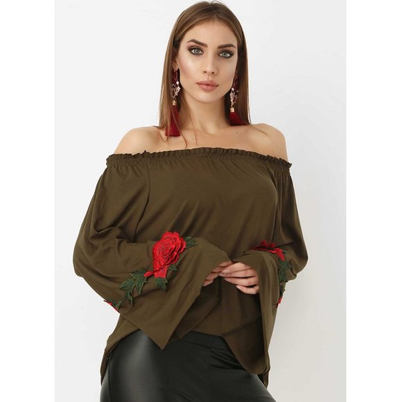 Bambina Mia - Bell Sleeve Off-Shoulder Floral Top - Picture 1 of 4